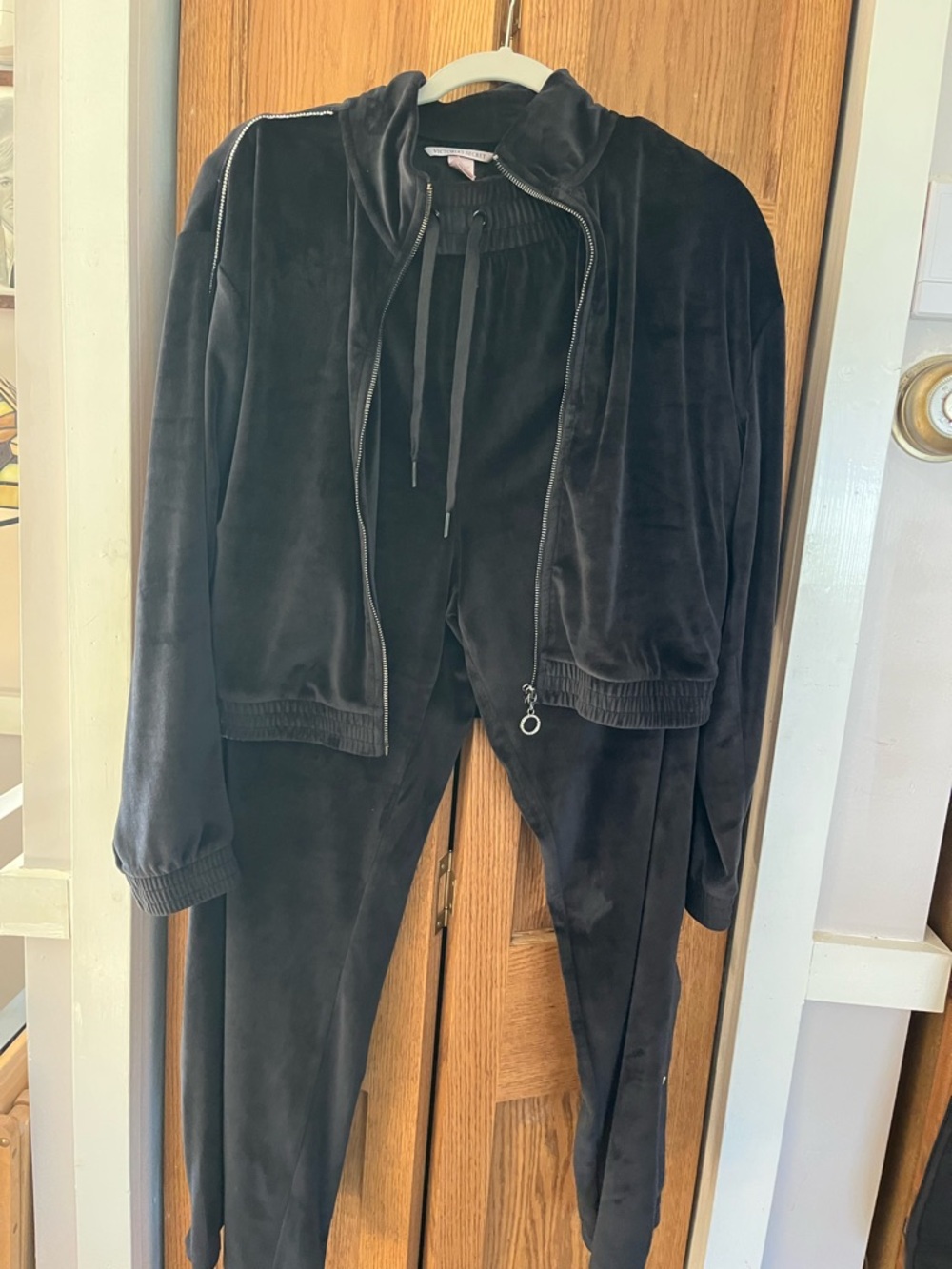 Victorias Secret Tracksuit Black Velvet Jacket & Bling Wide Leg Pants Sz M